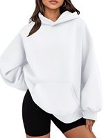 Sweat-shirt à capuche décontracté pour femme en polyester/coton tricoté respirant, style décontracté pour le printemps, l'automne et l'hiver, avec logo frontal et épaules tombantes