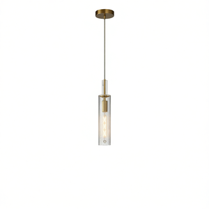 Lustre moderne en fer doré avec abat-jour en verre rayé transparent, pour îlot de cuisine, salle à manger, style farmhouse, E26 LED 2700K - Product Image 1