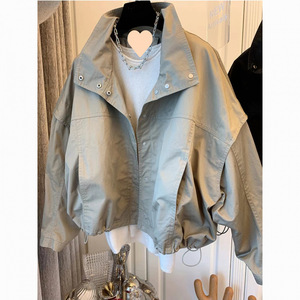 2025 Style coréen femmes court <span class=keywords><strong>Trench</strong></span> manteau manches chauve-souris coupe ample décontracté printemps automne veste <span class=keywords><strong>Petite</strong></span> vêtements d'extérieur - Product Image 2