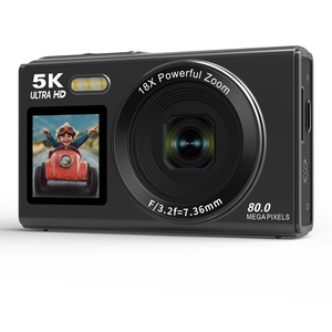 Appareil photo numérique élégant 5K 80MP avec double écran <span class=keywords><strong>HD</strong></span>, <span class=keywords><strong>webcam</strong></span> pour diffusion en direct, 19 filtres, capture de sourire et zoom numérique 18X - Product Image 5