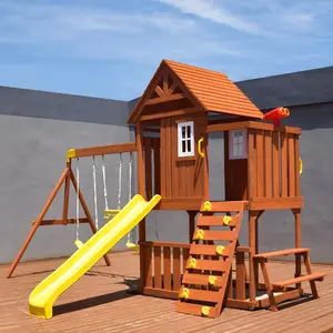 Trẻ em bằng gỗ Playhouse với slide với sandbox và leo khung