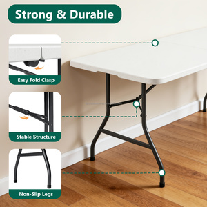 Table pliante portable d'extérieur en plastique blanc de 2,4 m pour événements, dîner, barbecue, pique-nique, camping – Vente en gros - Product Image 3