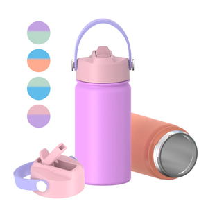 New Colorful 12oz New Flip Straw Top Soft Handle Kid Waterbottle Stainless Steel Vacuum <b>Flask</b> Water <b>Bottle</b> With Rubber Bottom - Product Image 1