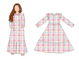 Yiyuan impressions personnalisées filles automne à volants à manches longues col rond lâche décontracté fluide à plusieurs niveaux <span class=keywords><strong>Maxi</strong></span> robe avec poches prix de gros - Product Image 2