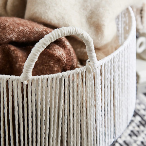 Wicker Laundry <b>Basket</b> Round Paper <b>Rope</b> Woven <b>Storage</b> Bin For Clothes Household Use - Product Image 3