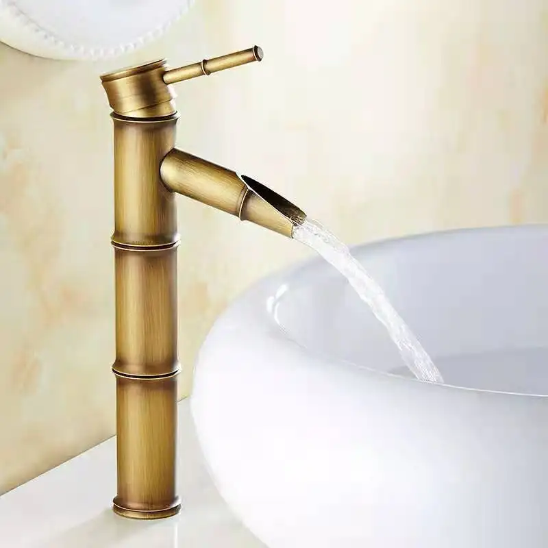 Giá Rẻ Giá tre Shaped Bronze phòng tắm vòi nước phòng tắm Mixer Antique Copper phòng tắm vòi nước