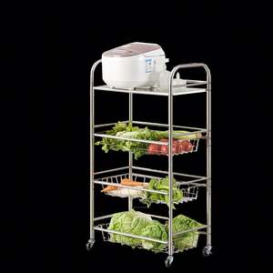 Customizable 3/4/5-Layer Stainless Steel Kitchen <b>Storage</b> Rack Metal Trolley for Household <b>Vegetable</b> and Fruit <b>Basket</b> <b>Storage</b> - Product Image 3
