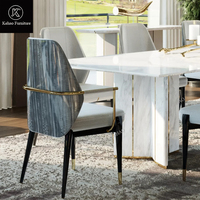 Fauteuil de salle à manger de luxe personnalisé en placage de bois de burl, avec cadre doré et assise en cuir – Chaise de designer haut de gamme pour mobilier de villa et de manoir