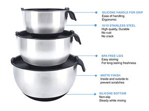 Ensemble de 5 bols à mélanger personnalisés en acier inoxydable de haute qualité, antidérapants, avec couvercles en PE, pour salades et pâtisseries, très populaires et économiques - Product Image 3