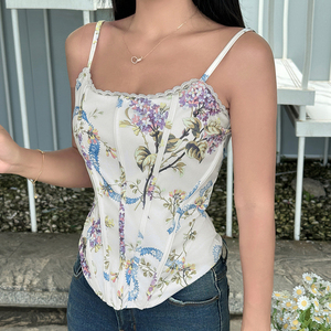 Top Corto Sexy con Tirantes Cruzados en la Espalda y Estampado Floral Tejido de Encaje para Vacaciones en la Playa, Estilo Y2K para Mujer - Product Image 1