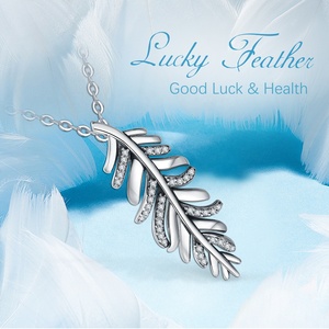 925 sterling silver delle donne cz di angelo di figura della piuma del pendente della collana - Product Image 4