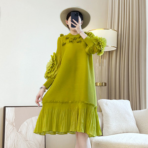 <span class=keywords><strong>Abito</strong></span> Miyake da <span class=keywords><strong>donna</strong></span> a pieghe con Design ricamato <span class=keywords><strong>elegante</strong></span> stile Casual manica lunga e moda europea americana Plus Size - Product Image 1