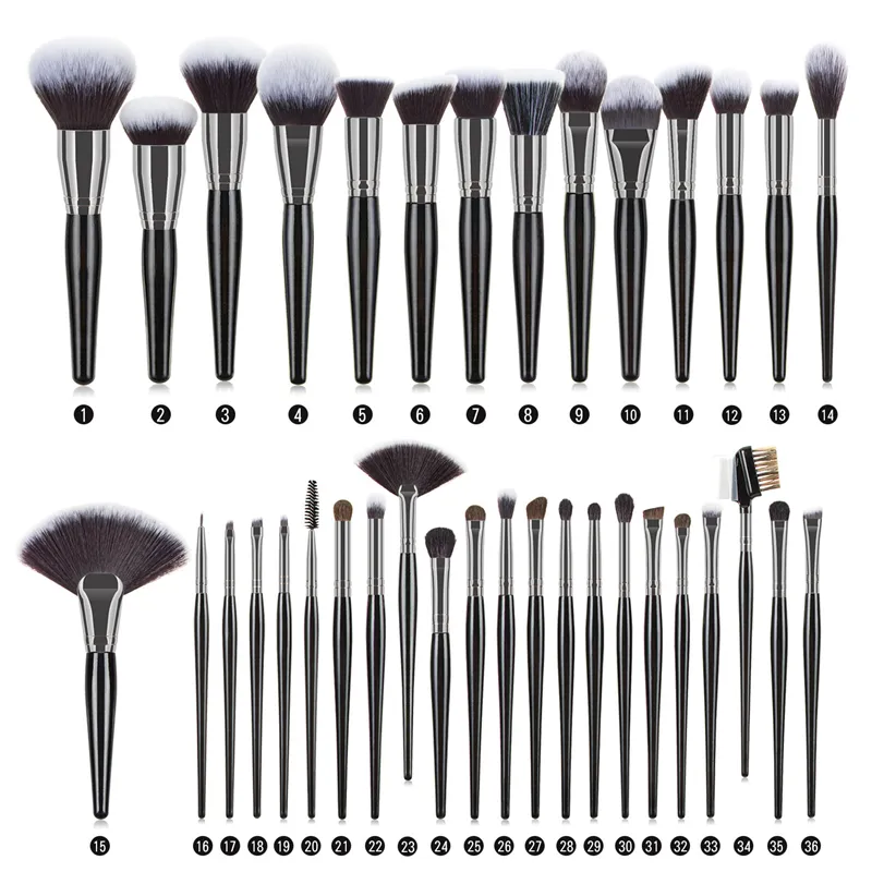 36pcs High End Black Luxury Makeup Brush Set With Logo Custom Professional Make Up Brushes Private Label New 2022