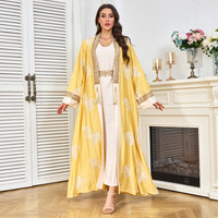 Nouveau Modeste D'été Modeste Brodé Robe À Paillettes Ensemble pour Moyen-Orient Musulman Femmes Longue Robe Abaya Robe Arabe Polyester Eid