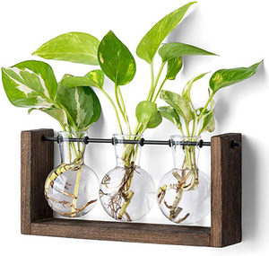 Wholesale Plant Terrarium With 3 Bulb Vase Wooden <b>Stand</b> Desktop Propagation Stations for Hydroponic Plants Home Garden Decor - Product Image 3
