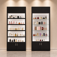 Étagère de présentation de parfums noire, vitrine pour boutique de parfums, étagères éclairées par LED avec panneaux en verre, base de rangement