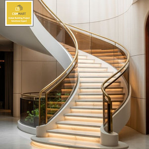 <span class=keywords><strong>Escalier</strong></span> moderne au design incurvé CBMmart avec <span class=keywords><strong>marches</strong></span> en marbre, taille des trous personnalisée, structure en acier, prix abordable - Product Image 2