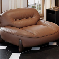 Juego de Sofás de Cuero Italiano Clásico, Muebles de Oficina de Lujo Ligero, Sofá de Cuero Vacuno Genuino, Estilo Moderno Marrón, Seccional para Apartamento
