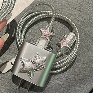Protector de Cable USB con Diseño de Estrella 3D Plateada, Estilo Y2K, para iPhone 18W-20W, Carga Rápida - Product Image 5