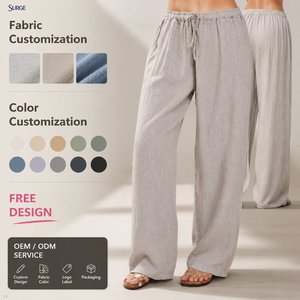 <span class=keywords><strong>Pantaloni</strong></span> Larghi da <span class=keywords><strong>Donna</strong></span> in <span class=keywords><strong>Lino</strong></span> 100% <span class=keywords><strong>Beige</strong></span>, Casual, a Vita Alta, con Elastico e Coulisse, Vestibilità Ampia, per Autunno - Personalizzabili all'Ingrosso - Product Image 1
