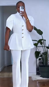 <span class=keywords><strong>Ensemble</strong></span> tailleur deux pièces grande taille pour femme, style <span class=keywords><strong>africain</strong></span>, blazer à manches courtes et <span class=keywords><strong>pantalon</strong></span> large, idéal pour le bureau - Vente en gros - Product Image 2