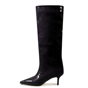 Women Wide Fit Large Size 45 <b>Long</b> Boots Solid Low Heels on Booties Pointed Toe Sexy Stiletto Shoes - Product Image 3