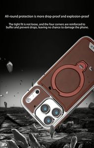Funda de Lujo para Teléfono iPhone 17 15 Pro Max Plus, en Cuero PU con Electrochapado, Anillo Giratorio, Soporte Magnético y Protección Antigolpes - Product Image 4