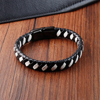 Mode Tressé Noir Rouge Bracelet En Cuir Pvd Noir Fermoir Magnétique Bijoux Wrap Bracelet En Cuir & Bracelet pour Hommes