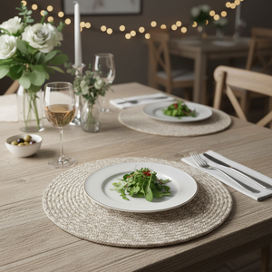 Modern 15 Inch <b>Round</b> Solid Cotton Braided Eco-Friendly Anti-Slip Customizable <b>Placemats</b> for Home Wedding Banquet Party Use - Product Image 3
