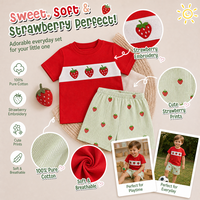 Puresun Livraison Rapide Certifié CPC CPSIA Ensembles de Vêtements pour Garçons en Coton 100% Personnalisés avec Broderie de Fraise Plissée 1-8 Ans Enfants