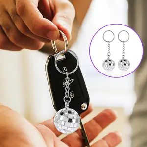 Bán buôn tùy chỉnh Kim Loại Logo Key Ring Disco Ball Keychain Bạc gương bóng Keychain