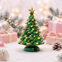 Best Choice 15 Zoll Keramik-Weihnachtsbaum, vorbeleuchtet, handbemalt, Tisch-Weihnachtsbaum, 2-Sterne-Spitzen, 64 Lichter, beflockt