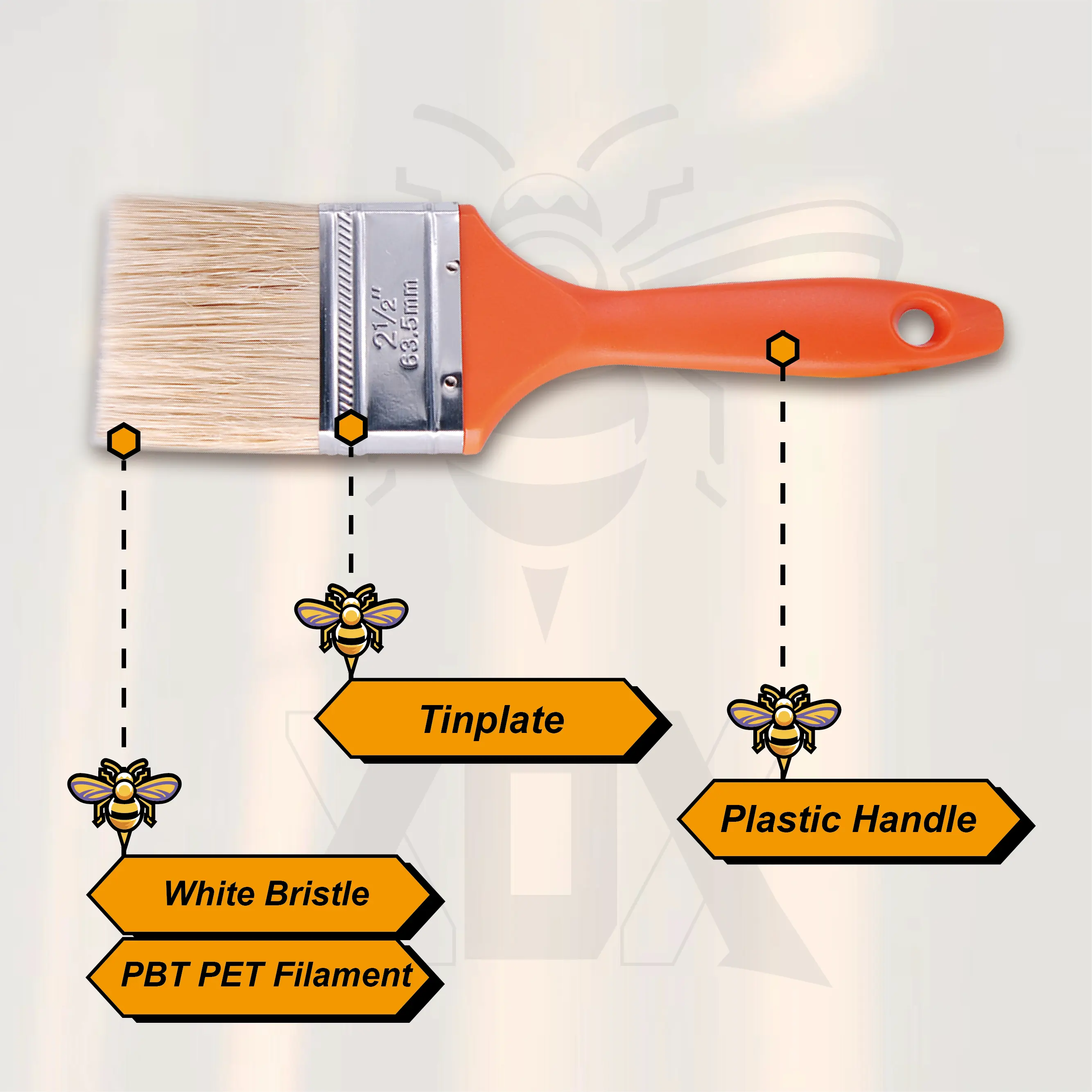 210210 Kunststoffgriff Farbbbürste weiße Riste und PBT PET-Filament-Zinnplatte