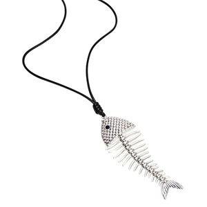 Collar Largo con Colgante de Espina de Pescado, Estilo Vintage Europeo, Aleación de Zinc, Forma de Animal, Unisex, para Uso Diario, Regalo, YJ - Product Image 5