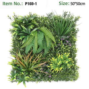 Panneaux muraux de haie artificielle en herbe verte mixte 50x50cm en gros, plante verticale tropicale de type fougère pour la décoration de paysages d'hôtels et de mariages - Product Image 1