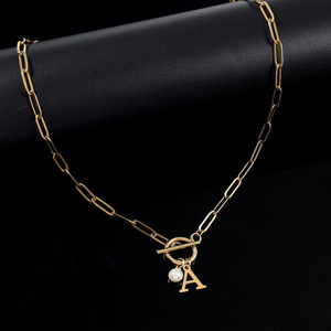 Collana Trendy da Donna in Acciaio Inossidabile Placcato Oro con Decorazione di Perle Finte e Design a Lettere, Regalo per Fidanzata o Mamma - Product Image 4
