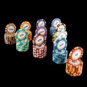 Fichas de Póker de <span class=keywords><strong>Casino</strong></span> Monte Carlo de Tres Tonos de 14g y 40mm con Logotipo Personalizado e Incrustaciones Metálicas, Duraderas - Proveedor Mayorista - Product Image 4