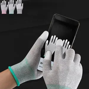 En388 sarung tangan, layar sentuh karbon Anti statis ESD nilon elektronik pelindung dilapisi jari pu sarung tangan keselamatan kerja