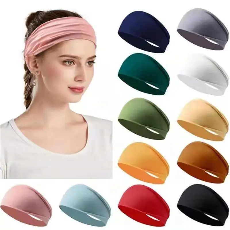 Wholesale 23 Colors Sport Sweatbands Solid Color Yoga Hairbands Bandeau Moisture Wicking Gym Workout Yoga Headband for Women Man