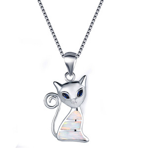 Cute Animal <strong>Fox</strong> Pendant Blue White Green Fire Opal <strong>Necklaces</strong> for Women 925 Sterling Silver Purple Zircon Rainbow Cat <strong>Necklace</strong> - Product Image 2