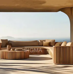 Nueva llegada más popular villa de lujo moderno teca Muebles de Jardín patio sofá conjunto nuevo diseño