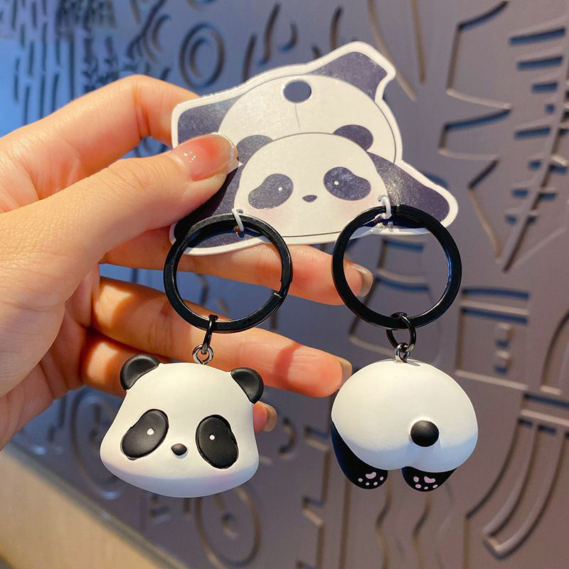 Cute Panda Rubber Couple Style Keychain Panda Creative Doll Suitable for Keychain Bag Pendant Necklace Pendant PVC Sling