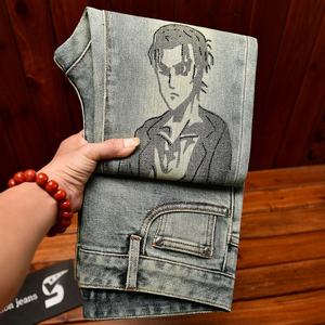 高級綿デニム メンズ 韓国風 ミディアムウォッシュ スリムフィット ブーツカット ミッドウエスト オールマッチ トラウザーズ ジーンズ - Product Image 4