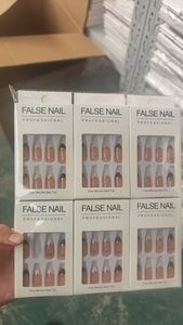 2026 24 faux ongles avec colle gelée, motifs fleurs et papillons, longs, style ballerine française, à couverture complète, en acrylique, à presser - Product Image 5