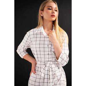 Chemise Tunique KADIN LYC SUPREM à Col Entièrement Boutonné 3/4 Manches ETEGI Ovale - Blanc Cassé - Product Image 1