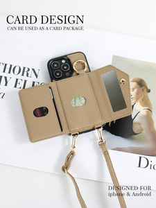 Étui portefeuille de luxe à bandoulière pour <span class=keywords><strong>iPhone</strong></span> 16 17 Air 15 14 13 12 <span class=keywords><strong>Pro</strong></span> <span class=keywords><strong>Max</strong></span> en cuir PU grainé avec porte-cartes - Product Image 4
