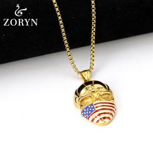 Colgante de máscara de calavera chapada en oro con bandera de EE. UU., estilo Hip Hop Punk, patriótico americano, de acero inoxidable esmaltado, joyería de moda para hombres y mujeres - Product Image 2