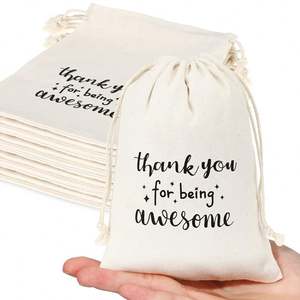10*15cm Cotton Canvas Drawstring Pouch '<b>Thank</b> <b>You</b>' Wedding Party Favor Bags <b>Cookies</b> Candies Treats Home Decor Gifts Print Logo - Product Image 2