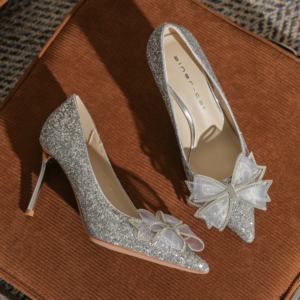 Chaussures de mariage d'été de style français, élégantes pour femmes, avec nœud décoratif, semelle épaisse, talons aiguilles, en cuir véritable - Product Image 5