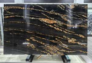 Diseño de losa de cuarcita de lujo de oro negro de lujo pulido impermeable para fondo de encimera pared decoración interior gráfico - Product Image 5